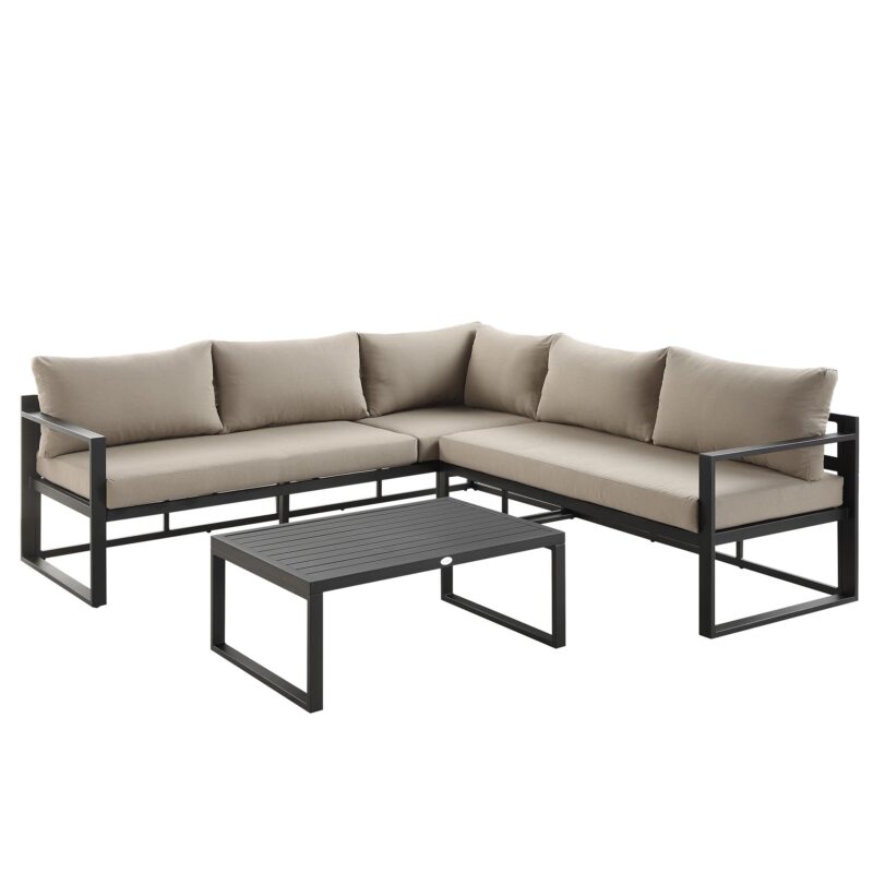 Albany Aluminium Corner Sofa Set with Reclining Back and Coffee Table, Taupe - Image 5