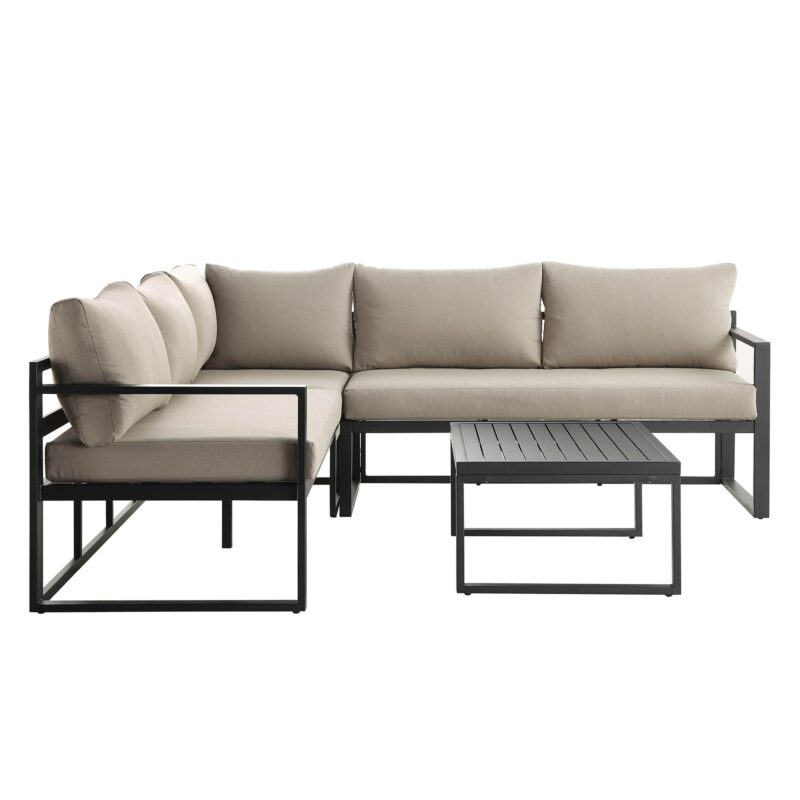 Albany Aluminium Corner Sofa Set with Reclining Back and Coffee Table, Taupe - Image 7