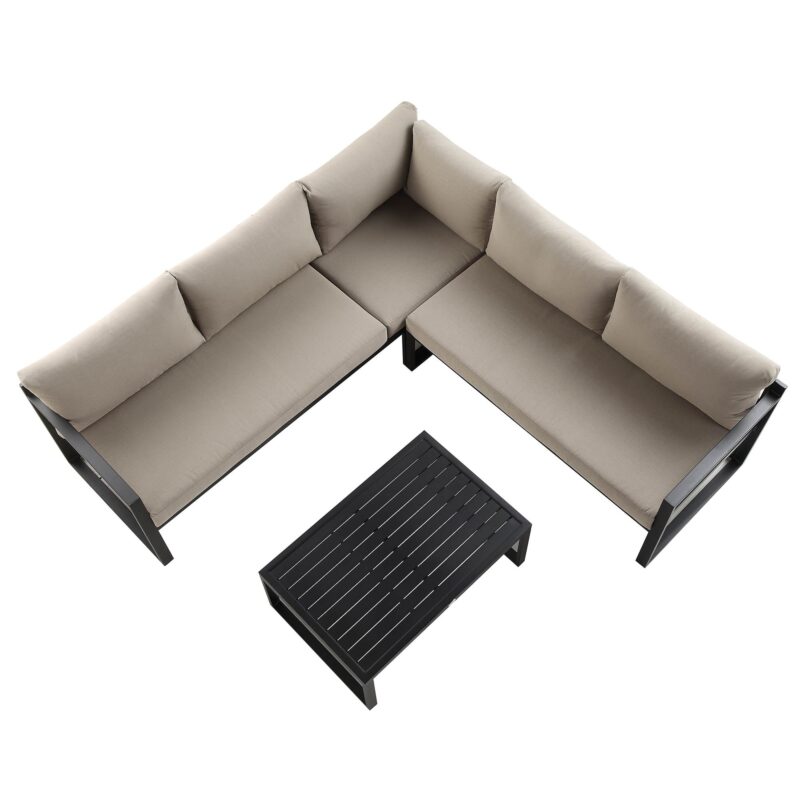 Albany Aluminium Corner Sofa Set with Reclining Back and Coffee Table, Taupe - Image 8