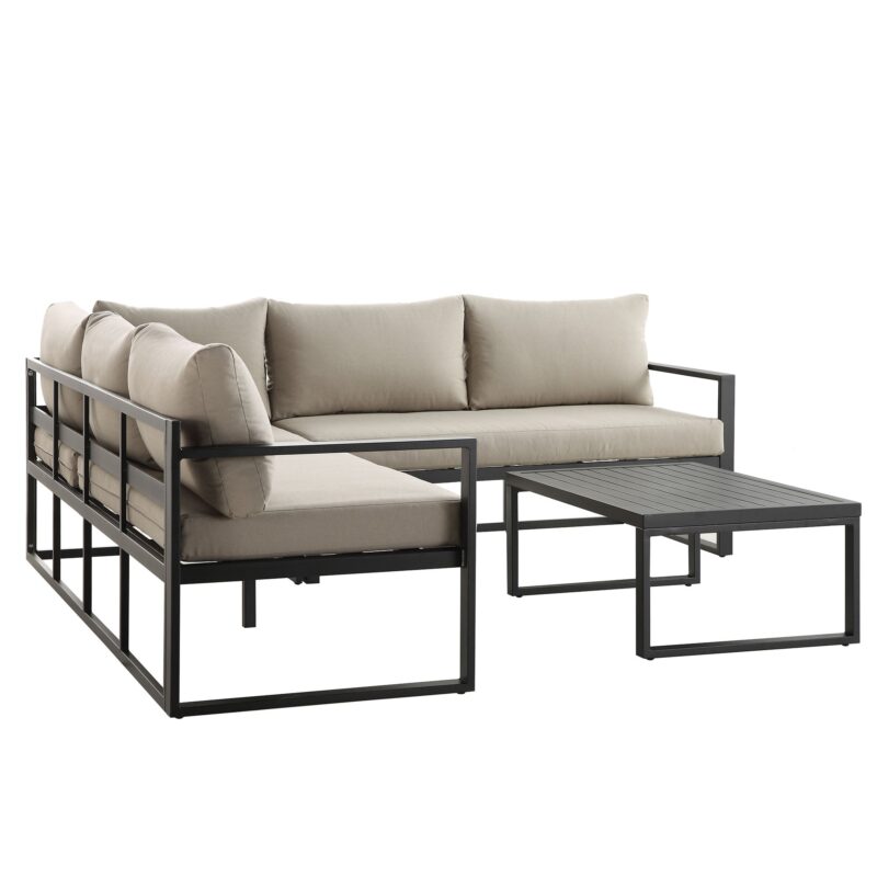 Albany Aluminium Corner Sofa Set with Reclining Back and Coffee Table, Taupe - Image 9