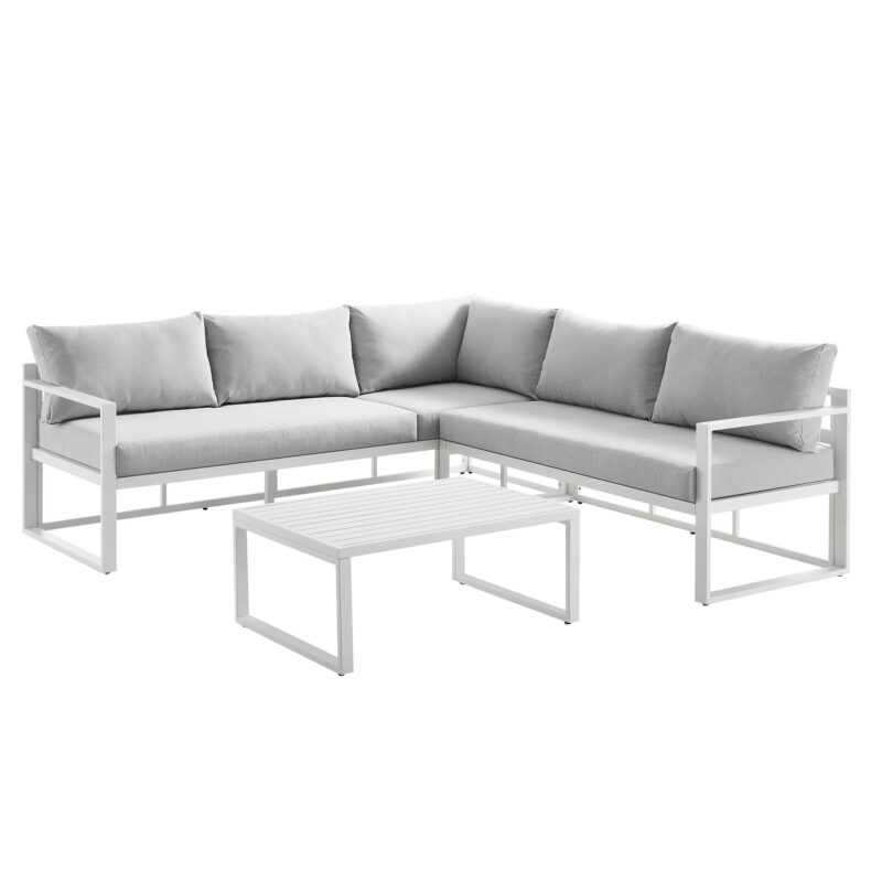 Albany Aluminium Corner Sofa Set with Reclining Back and Coffee Table, White - Image 6