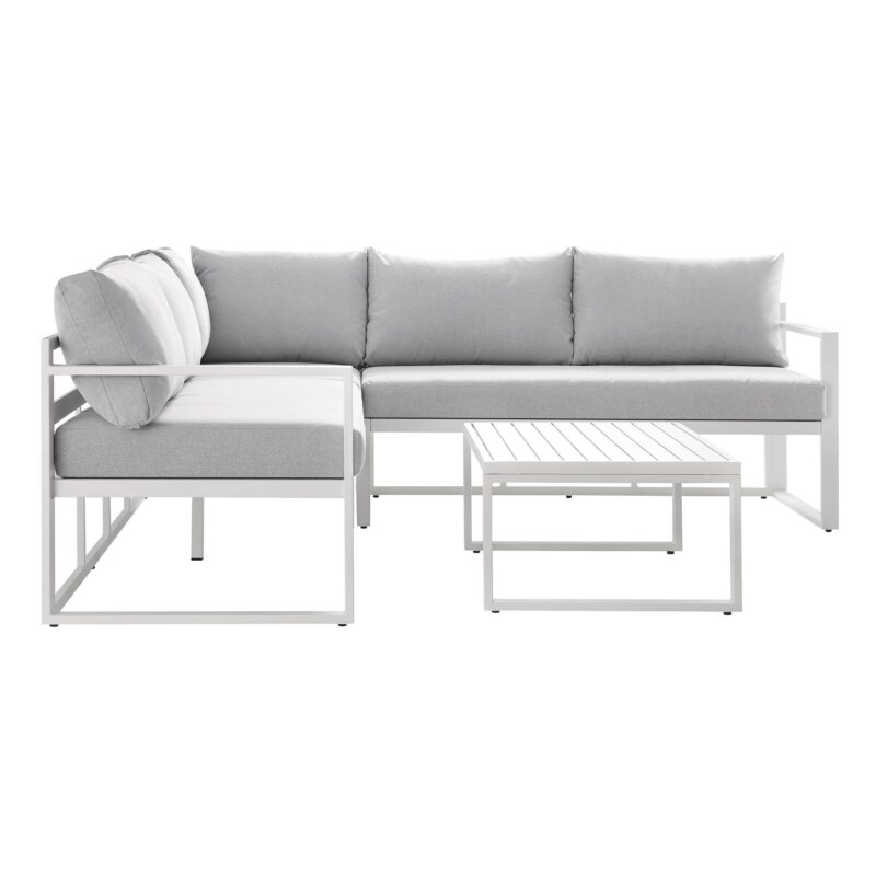 Albany Aluminium Corner Sofa Set with Reclining Back and Coffee Table, White - Image 9