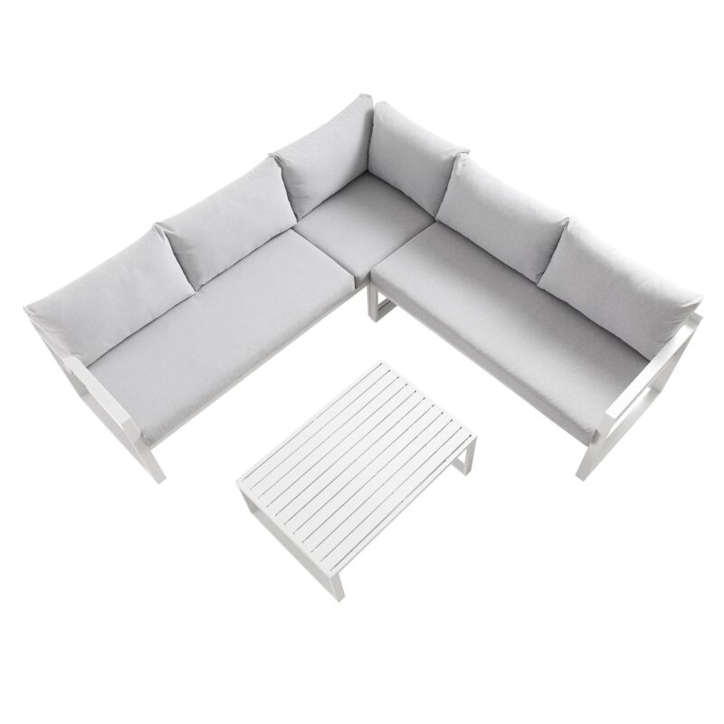 Albany Aluminium Corner Sofa Set with Reclining Back and Coffee Table, White - Image 10