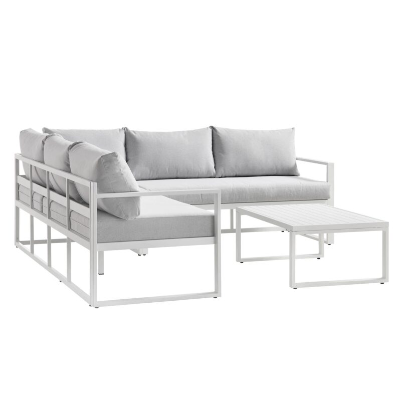 Albany Aluminium Corner Sofa Set with Reclining Back and Coffee Table, White - Image 11