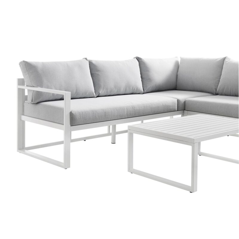 Albany Aluminium Corner Sofa Set with Reclining Back and Coffee Table, White - Image 12