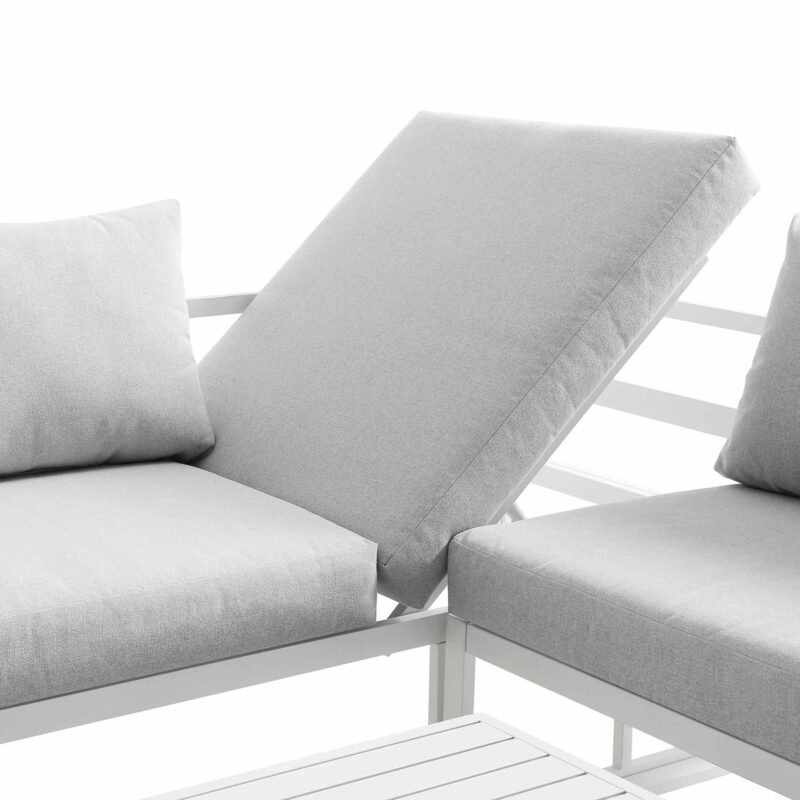 Albany Aluminium Corner Sofa Set with Reclining Back and Coffee Table, White - Image 14