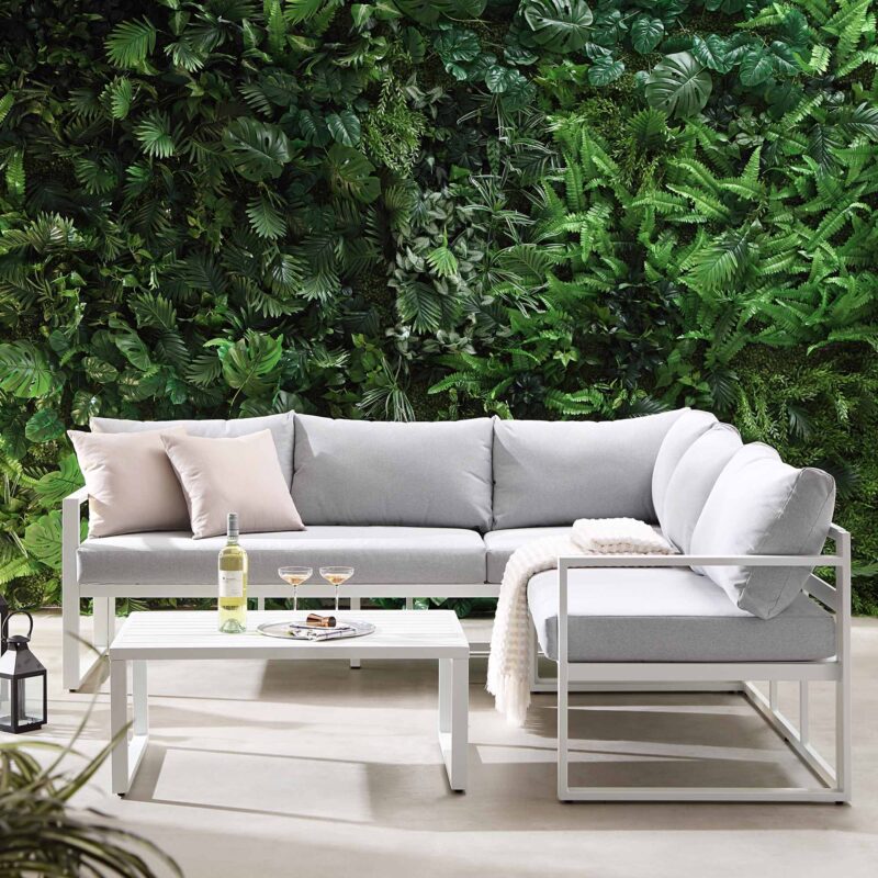 Albany Aluminium Corner Sofa Set with Reclining Back and Coffee Table, White - Image 2