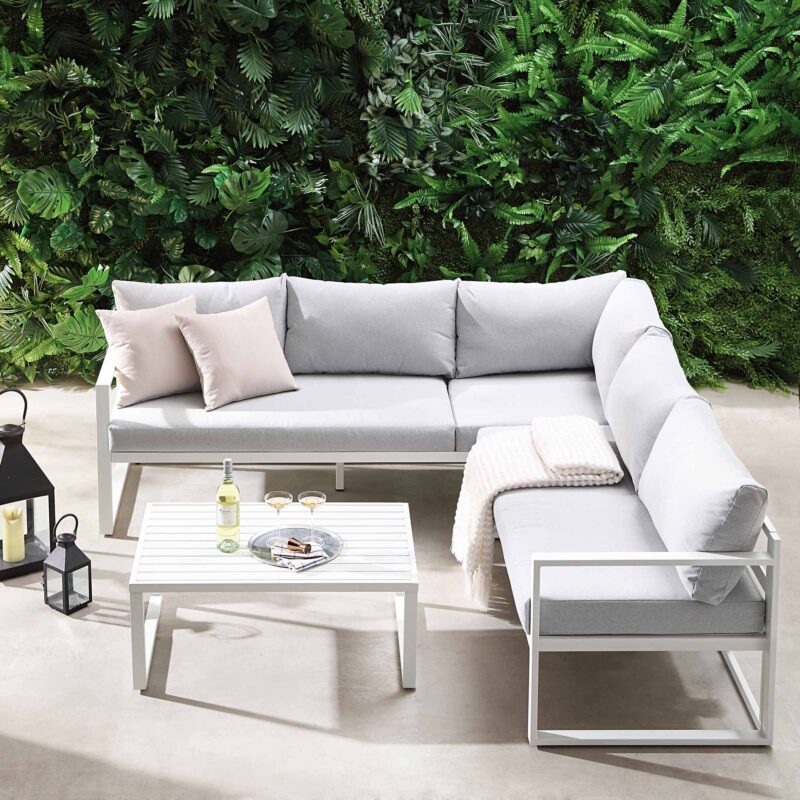 Albany Aluminium Corner Sofa Set with Reclining Back and Coffee Table, White - Image 3