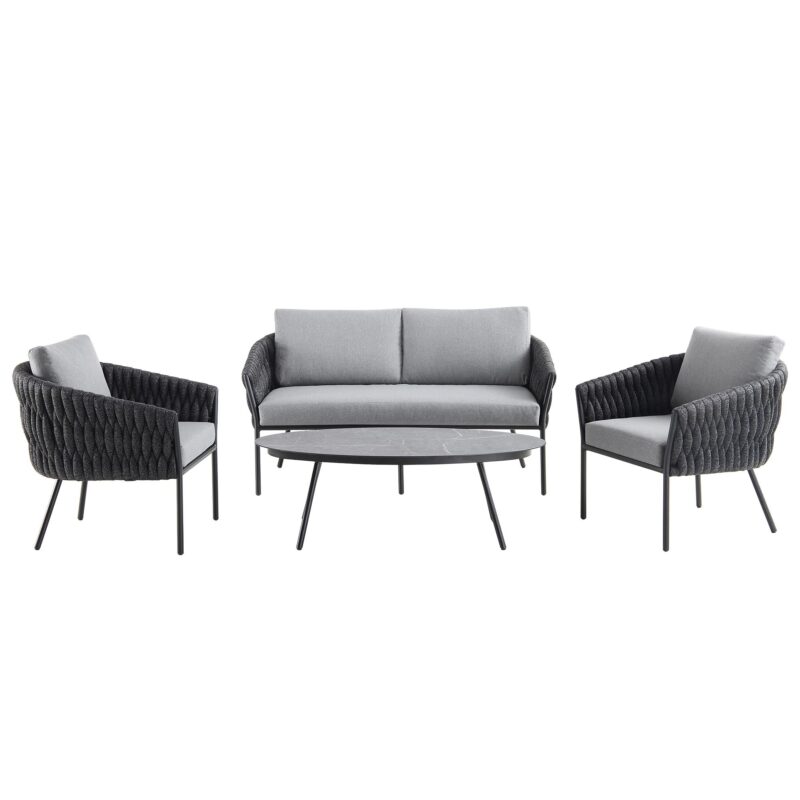 Montebello 4-Seater Outdoor Black Rope and Aluminium Sofa Set with Grey Ceramic Coffee Table - Image 4