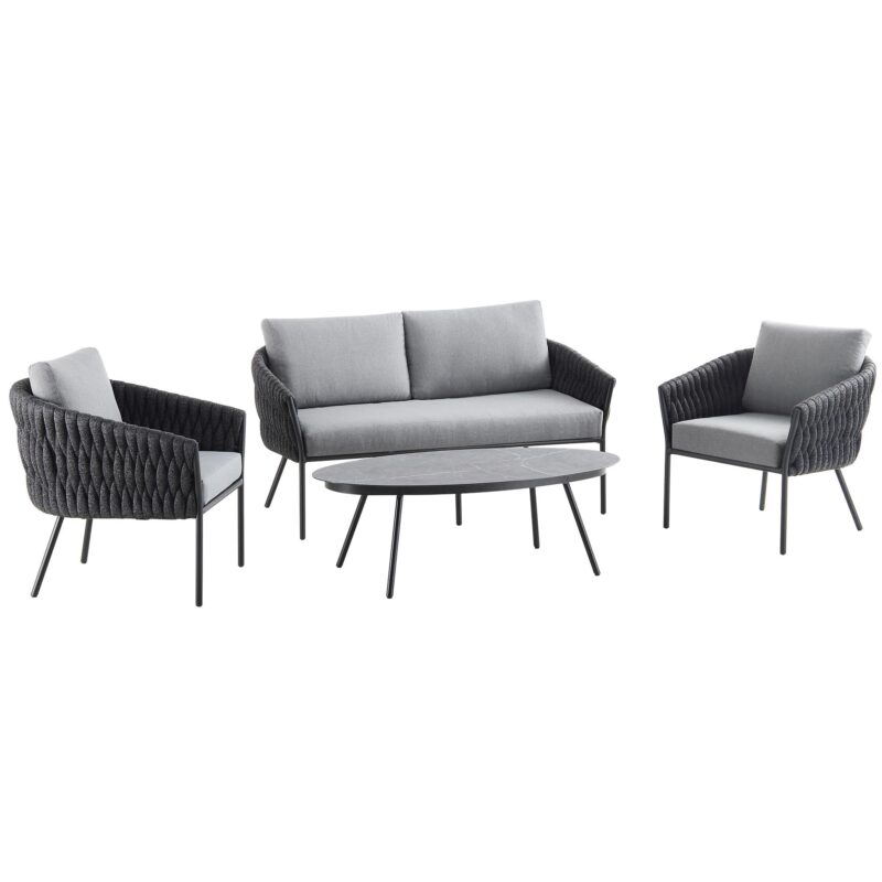 Montebello 4-Seater Outdoor Black Rope and Aluminium Sofa Set with Grey Ceramic Coffee Table - Image 5
