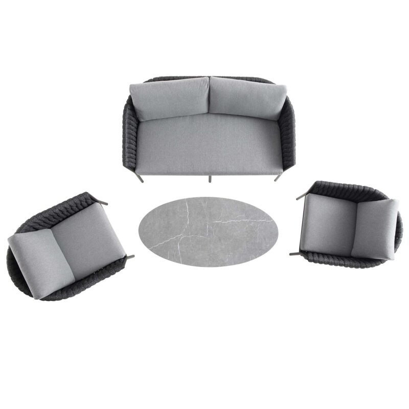 Montebello 4-Seater Outdoor Black Rope and Aluminium Sofa Set with Grey Ceramic Coffee Table - Image 7