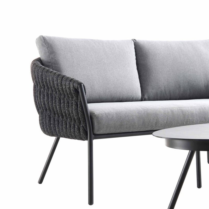 Montebello 4-Seater Outdoor Black Rope and Aluminium Sofa Set with Grey Ceramic Coffee Table - Image 8