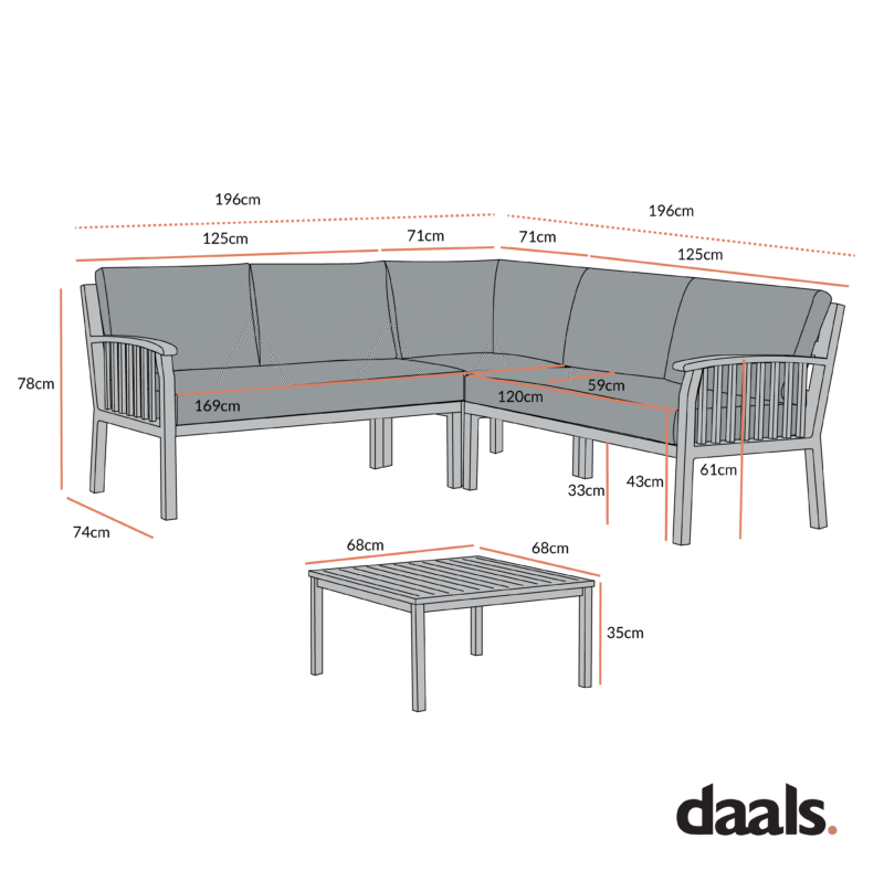 Earlswood Aluminium Washed Wood Effect Corner Sofa Set with Coffee Table - Image 6
