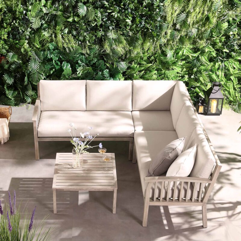 Earlswood Aluminium Washed Wood Effect Corner Sofa Set with Coffee Table - Image 2