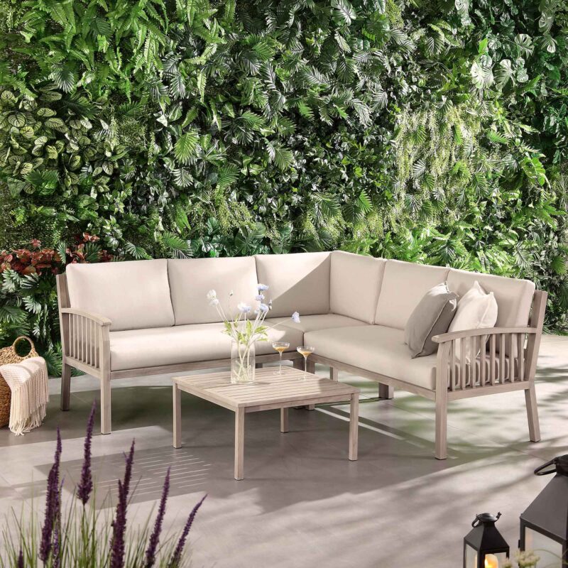 Earlswood Aluminium Washed Wood Effect Corner Sofa Set with Coffee Table - Image 3