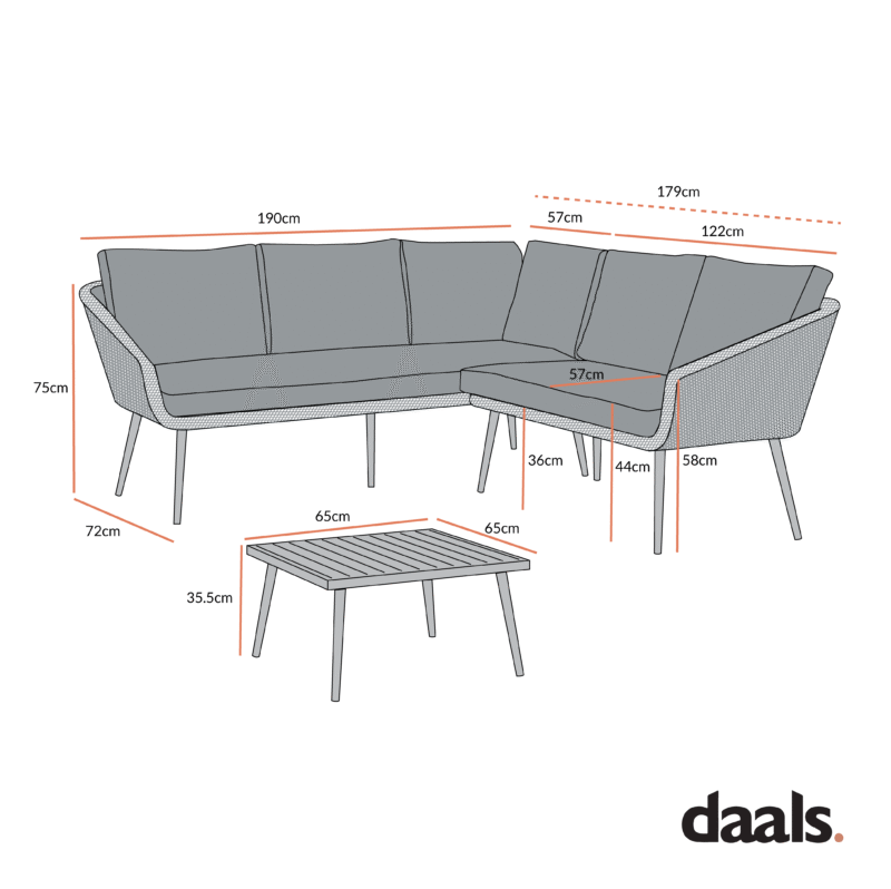Cliveden Outdoor Aluminium Washed Wood Effect and Round Wicker Rattan Corner Sofa Set - Image 5
