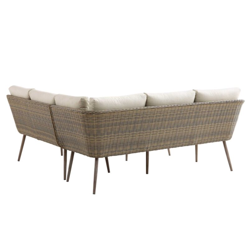 Cliveden Outdoor Aluminium Washed Wood Effect and Round Wicker Rattan Corner Sofa Set - Image 7
