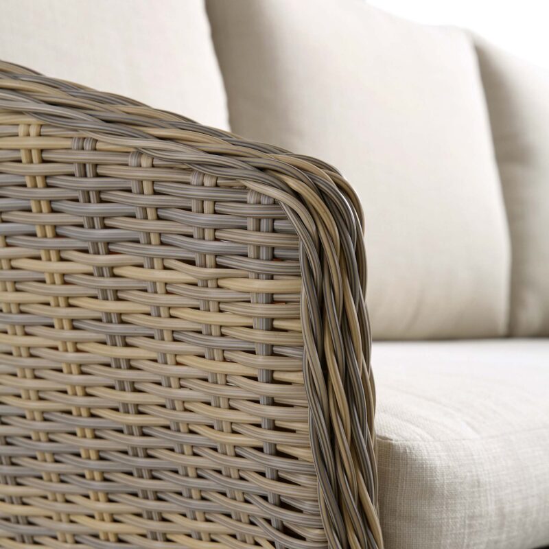Cliveden Outdoor Aluminium Washed Wood Effect and Round Wicker Rattan Corner Sofa Set - Image 9