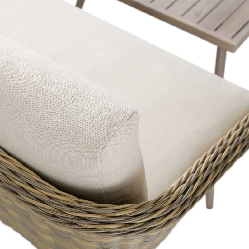 Cliveden Outdoor Aluminium Washed Wood Effect and Round Wicker Rattan Corner Sofa Set - Image 10