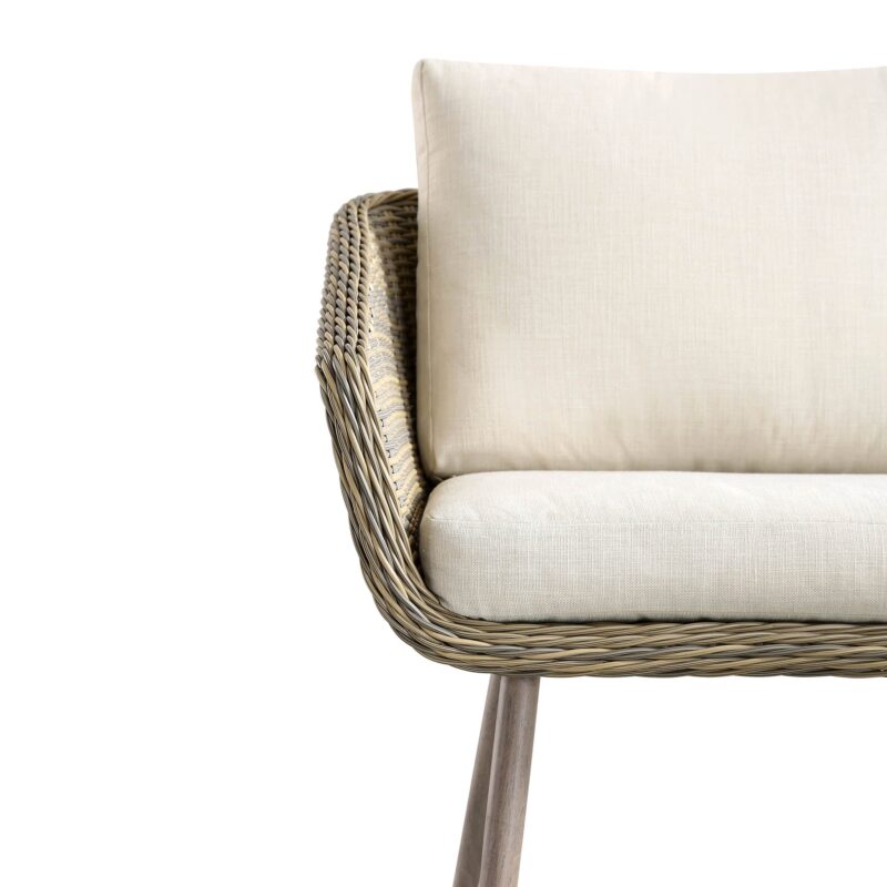 Cliveden Outdoor Aluminium Washed Wood Effect and Round Wicker Rattan Corner Sofa Set - Image 11