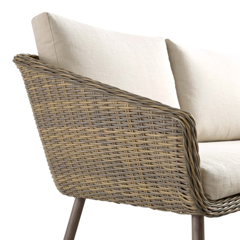 Cliveden Outdoor Aluminium Washed Wood Effect and Round Wicker Rattan Corner Sofa Set - Image 12