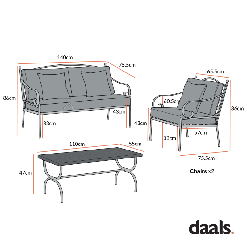 Haymes Indoor and Outdoor Metal Sofa Set with Coffee Table - Image 5