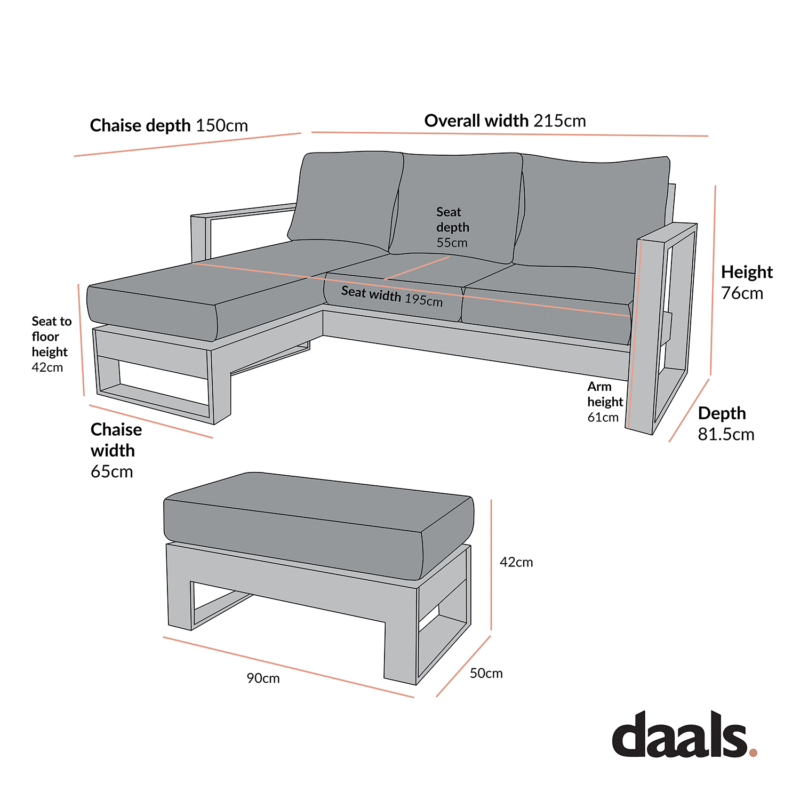 Montrose Aluminium Outdoor Sofa Set with Chaise, Brushed Silver Oak - Image 8