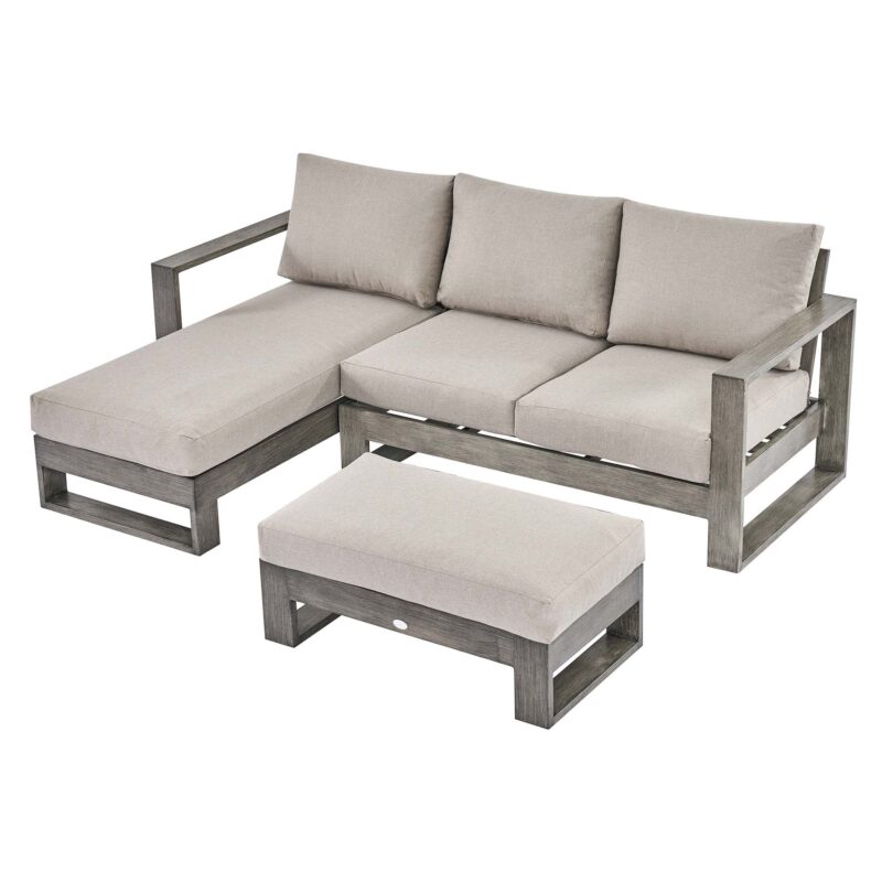 Montrose Aluminium Outdoor Sofa Set with Chaise, Brushed Silver Oak - Image 9