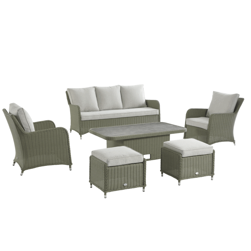 Hampshire 7-Seater Round Wicker Rattan Sofa Set with Rising Table, Desert Sage - Image 10