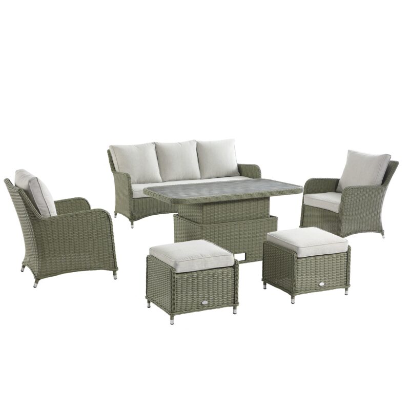 Hampshire 7-Seater Round Wicker Rattan Sofa Set with Rising Table, Desert Sage - Image 11