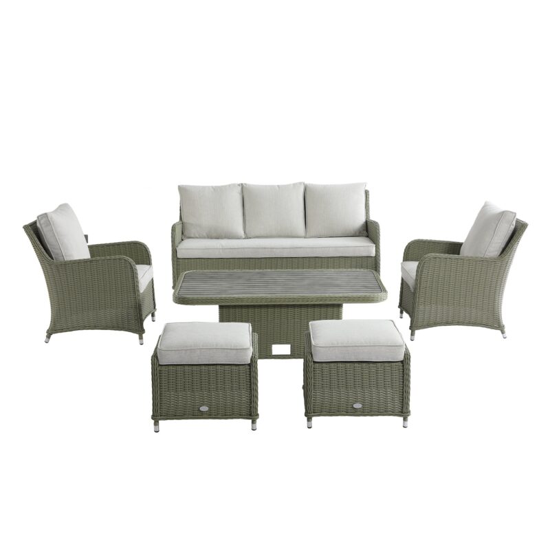 Hampshire 7-Seater Round Wicker Rattan Sofa Set with Rising Table, Desert Sage - Image 13