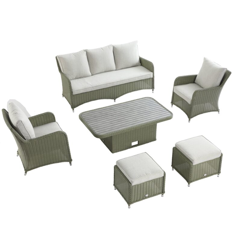 Hampshire 7-Seater Round Wicker Rattan Sofa Set with Rising Table, Desert Sage - Image 14