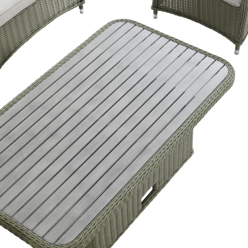 Hampshire 7-Seater Round Wicker Rattan Sofa Set with Rising Table, Desert Sage - Image 18