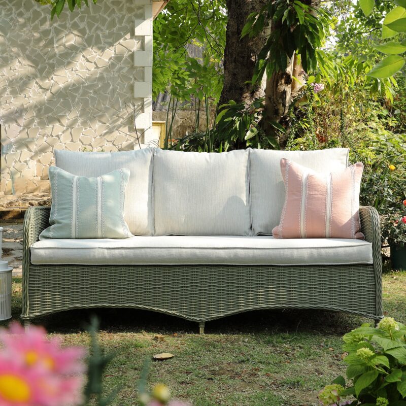 Hampshire 7-Seater Round Wicker Rattan Sofa Set with Rising Table, Desert Sage - Image 6