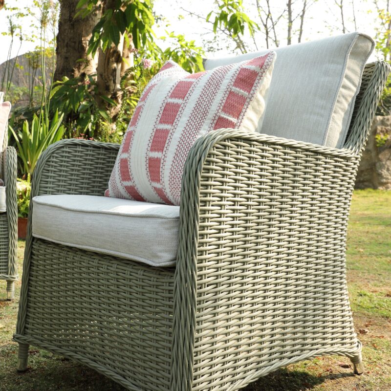Hampshire 7-Seater Round Wicker Rattan Sofa Set with Rising Table, Desert Sage - Image 8