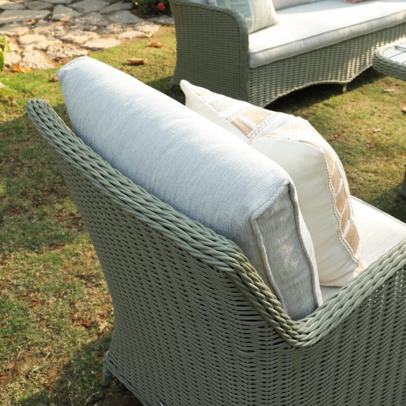 Hampshire 7-Seater Round Wicker Rattan Sofa Set with Rising Table, Desert Sage - Image 9