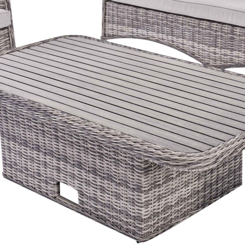 Hampshire 7-Seater Round Wicker Rattan Sofa Set with Rising Table, Light Grey - Image 16