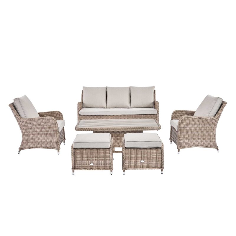 Hampshire 7-Seater Round Wicker Rattan Sofa Set with Rising Table, Natural - Image 8