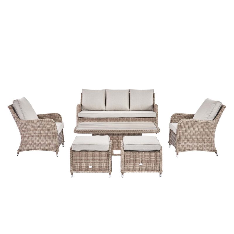 Hampshire 7-Seater Round Wicker Rattan Sofa Set with Rising Table, Natural - Image 9