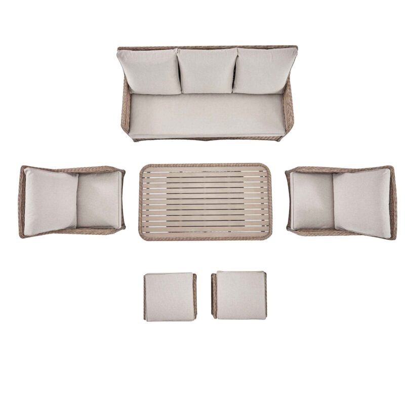 Hampshire 7-Seater Round Wicker Rattan Sofa Set with Rising Table, Natural - Image 14
