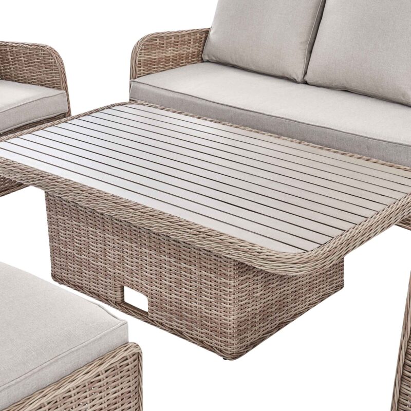 Hampshire 7-Seater Round Wicker Rattan Sofa Set with Rising Table, Natural - Image 15