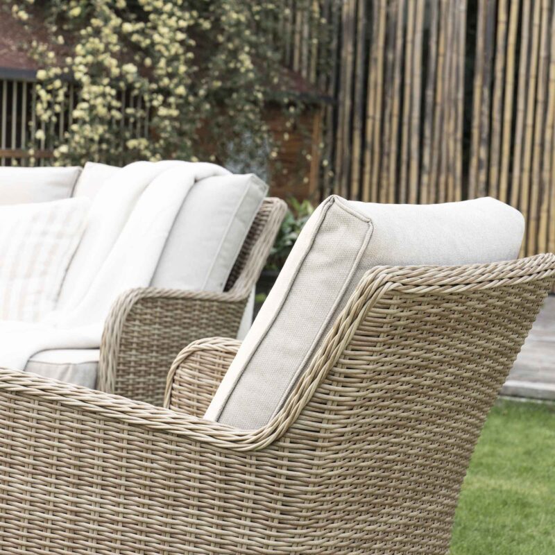 Hampshire 7-Seater Round Wicker Rattan Sofa Set with Rising Table, Natural - Image 6