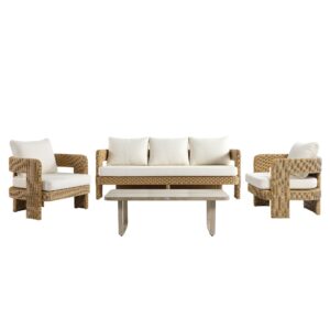 Stanford Round Wicker Outdoor 5-Seater Sofa Set, Natural