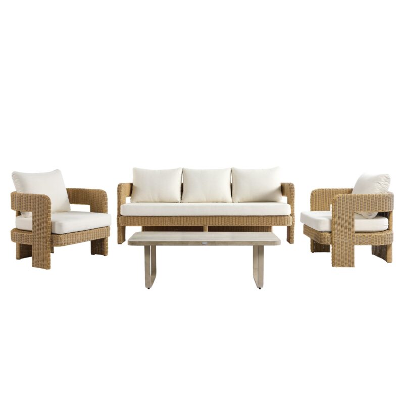 Stanford Round Wicker Outdoor 5-Seater Sofa Set, Natural