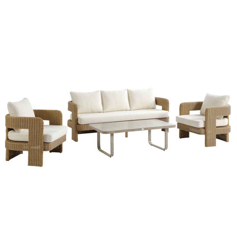 Stanford Round Wicker Outdoor 5-Seater Sofa Set, Natural - Image 2