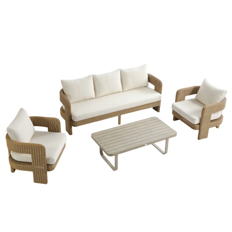 Stanford Round Wicker Outdoor 5-Seater Sofa Set, Natural - Image 3
