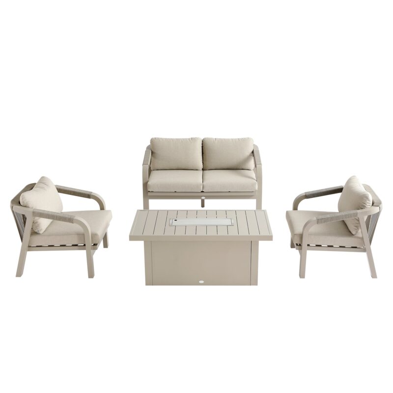 Manresa Rope 5-Seater Firepit Sofa Set, Taupe and Beige - Image 7