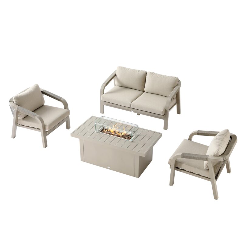Manresa Rope 5-Seater Firepit Sofa Set, Taupe and Beige - Image 10