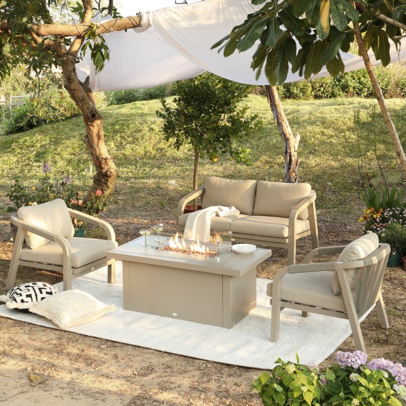 Manresa Rope 5-Seater Firepit Sofa Set, Taupe and Beige - Image 4