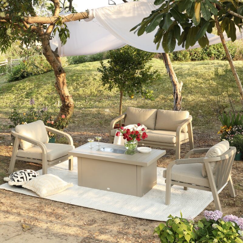 Manresa Rope 5-Seater Firepit Sofa Set, Taupe and Beige - Image 5